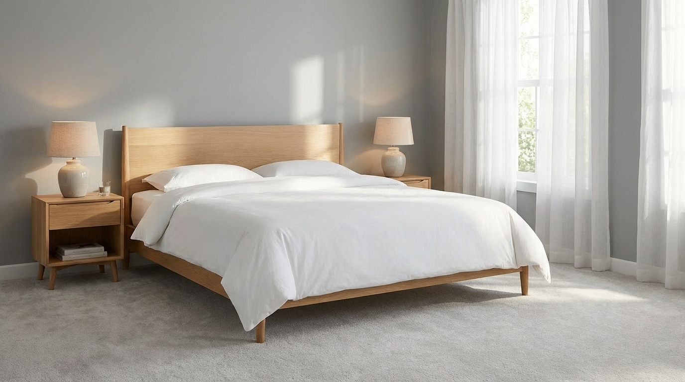 Dining table in bright Scandinavian dining room after AI scene generation